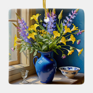 Ornement En Céramique Bouquet bleu jaune violet