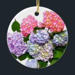 Ornement En Céramique Bouquet Hydrangea<br><div class="desc">Romantique classique de vieille mode charme Hydrangeas. Un beau bouquet de bleus verts violets et d'hydrangées roses. Photo de H Cooper</div>