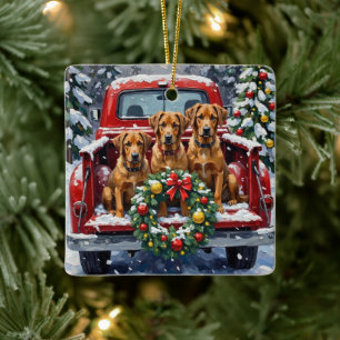 Ornement En Céramique Bouvier des Flandres camion rouge de Noël