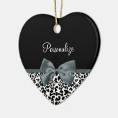 Ornement En Céramique Bow gris Empreinte de léopard sophistiqué avec nom (Gauche)