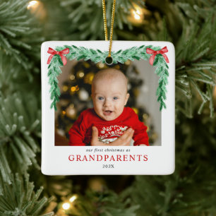 Ornement En Céramique Bow moderne Premier Noël en grands-parents Photo