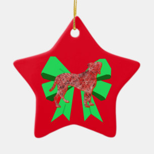 Ornement En Céramique Boxe Silhouette Chien rouge et Bow vert Noël
