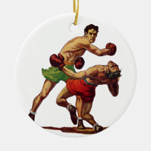 Ornement En Céramique Boxe sportive vintage, Boxers dans un combat