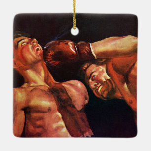 Ornement En Céramique Boxe vintage, Boxers Punching Combattre