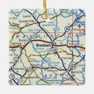Ornement En Céramique Brenham Texas Christmas Ornament With Vintage Map
