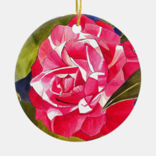Ornement En Céramique Bright pink Camellia watercolor art flower