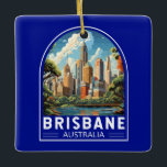 Ornement En Céramique Brisbane Australie Travel Art Vintage<br><div class="desc">Conception de déplacement vectoriel rétro de Brisbane. Brisbane,  la capitale vibrante du Queensland,  en Australie,  est une ville qui allie harmonieusement énergie urbaine et charme décontracté. Niché sur les rives du fleuve Brisbane,  il bénéficie d'un climat subtropical,  d'une beauté naturelle époustouflante et d'une riche tapisserie culturelle.</div>
