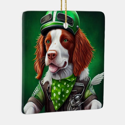 Ornement En Céramique Brittany Spaniel conduite vélo St. Patrick's Day (Droite)