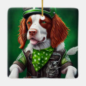 Ornement En Céramique Brittany Spaniel conduite vélo St. Patrick's Day (Dos)