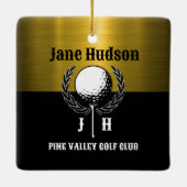 Ornement En Céramique Brossé Gold Custom Golf Monogramme Conception (Dos)