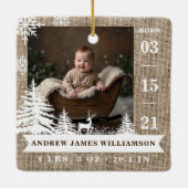 Ornement En Céramique Brown Burlap Pine Tree Baby Birth Statistiques et  (Dos)