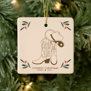 Ornement En Céramique Brown Cowboy Noël Cute cowboy bottes