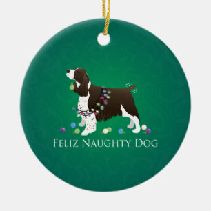 Ornement En Céramique Brown Springer Spaniel Chien Feliz Naughty Chien