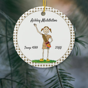 Ornement En Céramique Brunette Brownie Scoutisme Brown Polka-Dots
