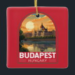 Ornement En Céramique Budapest Hongrie Travel Art Vintage<br><div class="desc">Budapest design de voyage vectoriel rétro dans un style emblème. Budapest,  capitale de la Hongrie,  est divisée par le Danube. Son pont de chaîne du XIXe siècle relie le quartier vallonné de Buda à l'appartement Pest.</div>