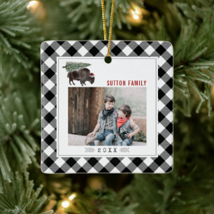 Ornement En Céramique Buffalo Bison sapin de Noël Plaid Photo Cowboy