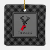 Ornement En Céramique Buffalo Plaid Deer Grey Noël personnalisé (Dos)