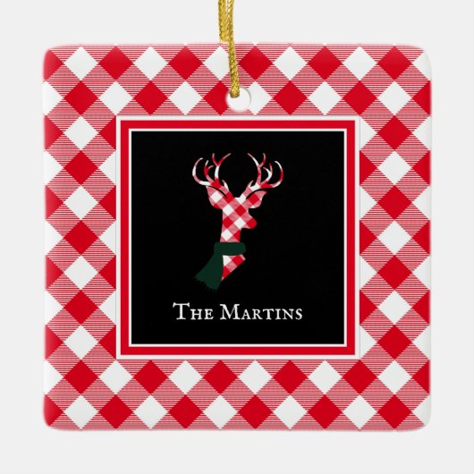 Ornement En Céramique Buffalo Plaid Deer Noël personnalisé (Devant)