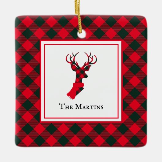 Ornement En Céramique Buffalo Plaid Deer Red Noël personnalisé (Devant)