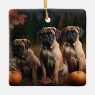 Ornement En Céramique Bullmastiff Chiot Automne Citrouille de plaisir