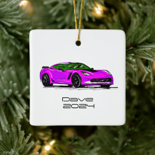 Ornement En Céramique C7 Corvette Sports Voiture rose main dessinée croq