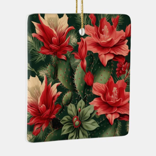 Ornement En Céramique Cactus Kisses & Christmas Wishes A Square Ornament (Droite)