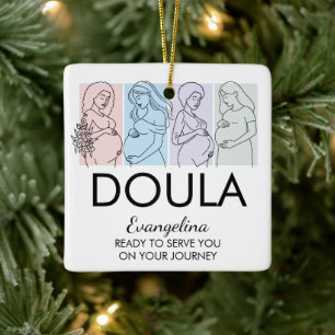 Ornement En Céramique Cadeau client Logo QR Code Ligne Pastel DOULA
