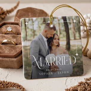 Ornement En Céramique Cadeau de mariage photo de couple marié moderne