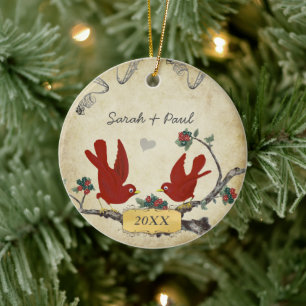 Ornement En Céramique Cadeau de mariage pour le 1er Noël des couples