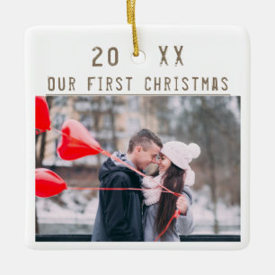 Ornement En Céramique Cadeau de Noël 1er couple amoureux 2 Photos