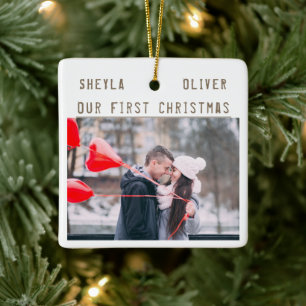 Ornement En Céramique Cadeau de Noël 1er couple amoureux 2 Photos