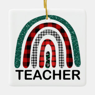 Ornement En Céramique Cadeau de Noël à l'enseignant en arc-en-ciel perso