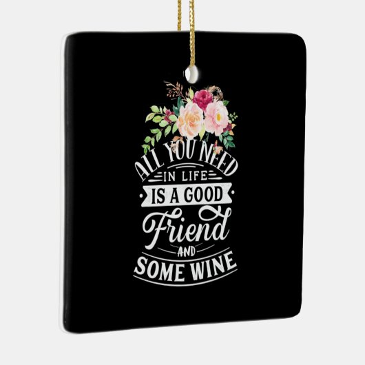 Ornement En Céramique Cadeau de Noël | Bon Ami Et Du Vin (Droite)