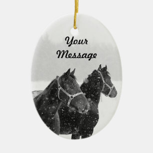 Ornement En Céramique Cadeau de Noël Cheval Personnalisé