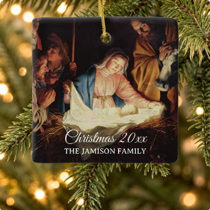 Ornement En Céramique Cadeau de Noël de photo de famille de la Nativité 