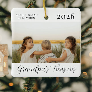 Ornement En Céramique Cadeau de Noël minimaliste 2 photos pour grand-pèr