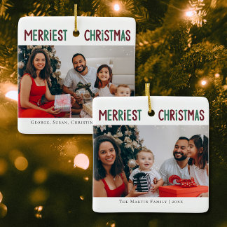 Ornement En Céramique Cadeau de Noël photo de famille rouge Merriest Mer