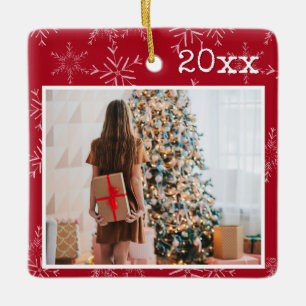 Ornement En Céramique Cadeau de photo personnalisé rouge