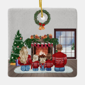 Ornement En Céramique Cadeau de portrait de famille de Noël personnalisa