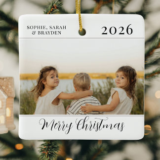Ornement En Céramique Cadeau minimaliste 2 photos Joyeux Noël de la part