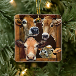 Ornement En Céramique Cadeau Pour L'Amoureux Des Vaches Xmas Funny Boeuf