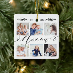Ornement En Céramique Cadeau pour Nonna Collage photo de petits-enfants