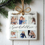 Ornement En Céramique Cadeau pour petits-enfants pour grands-parents Col<br><div class="desc">Envoyez un beau cadeau personnalisé à vos grands-parents qu'ils chériront pour toujours. Petit-enfants personnalisées spéciales photo collage ornement pour afficher vos propres photos et souvenirs de famille spéciaux. Notre design comprend un design simple 6 photo collage grille avec "Grandchildren" conçu dans un magnifique style manuscrit en écriture noire. Customisez avec...</div>