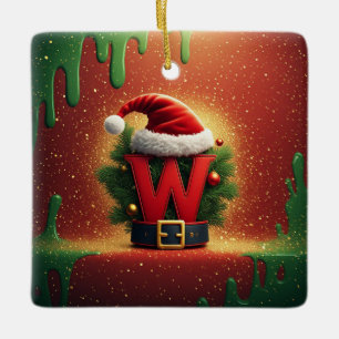 Ornement En Céramique Cadeaux de Noël avec initiale W de Noël