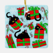 Ornement En Céramique Cadeaux de Noël de chat noir (Devant)