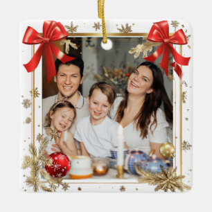 Ornement En Céramique Cadre doré avec photo personnalisée Famille nouvel
