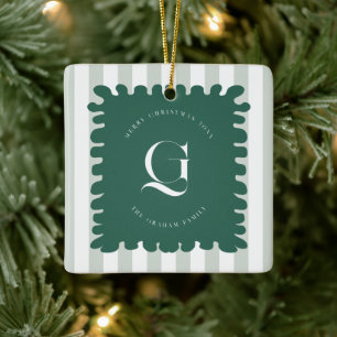 Ornement En Céramique Cadre Gribouillis & Monogramme Rayures Noël Photo