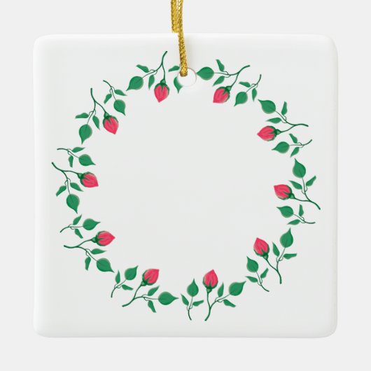 Ornement En Céramique Cadre rond fleuri avec fleurs roses (Devant)