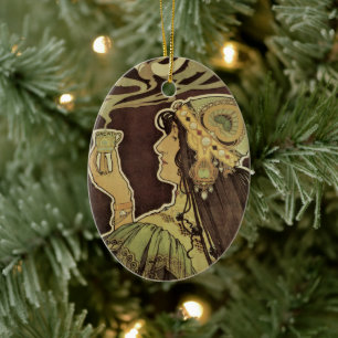 Ornement En Céramique Café Art Nouveau vintage Rajah, Femme au café