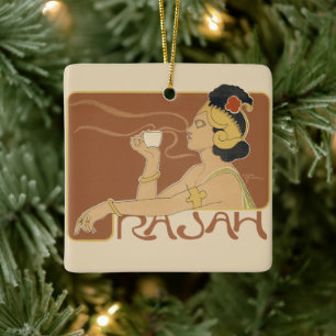 Ornement En Céramique Café Rajah Art Nouveau vintage, Dame au café